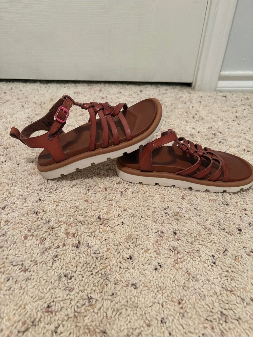 wonder nation Brown Strappy Gladiator Sandals with Pink Buckles